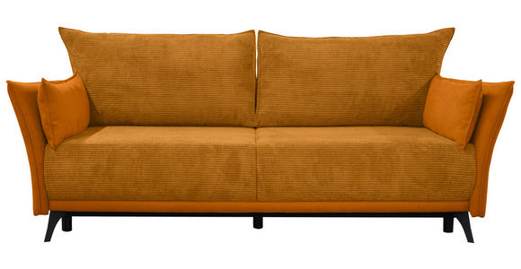 SCHLAFSOFA mit Liegefunktion, Rücken echt Cord, Flachgewebe Currygelb - Currygelb/Schwarz, KONVENTIONELL, Textil/Metall (223/72/100cm) - Carryhome