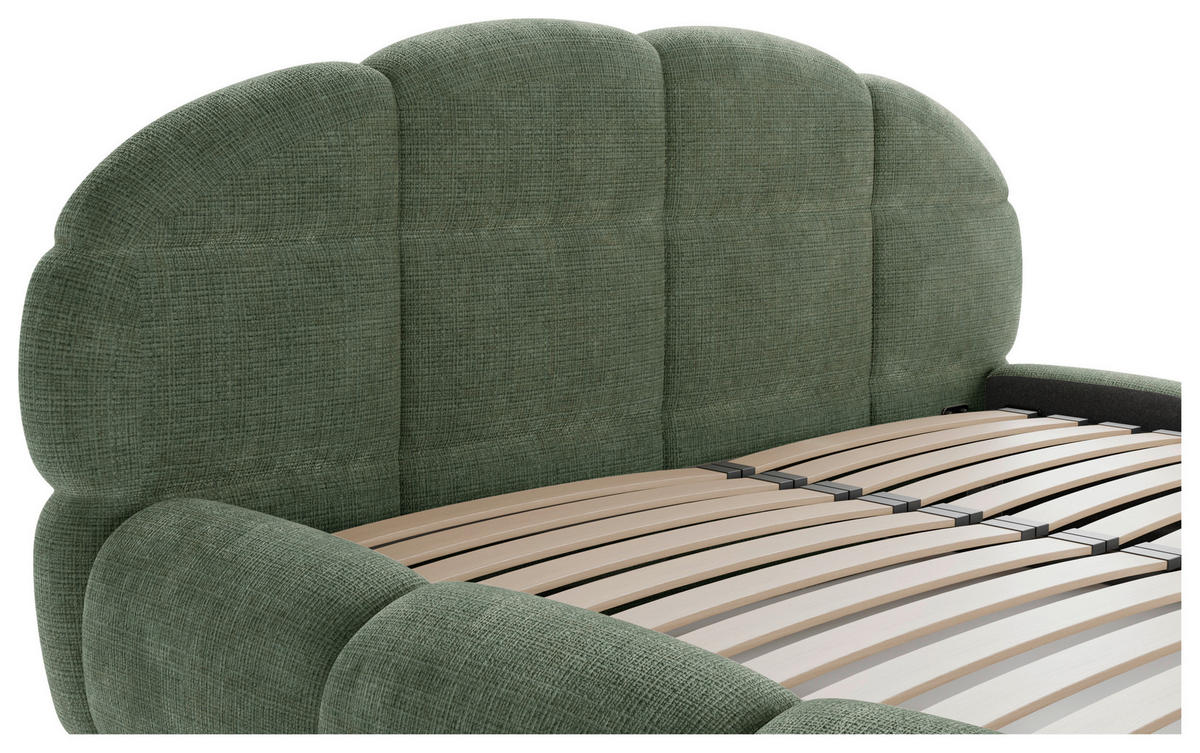 POLSTERBETT 180/200 cm,  in Grün, gepolstertes Kopfteil, Lattenrost, Bettkasten,  - Schwarz/Grün, Design, Holz/Textil (180/200cm) - Chameo