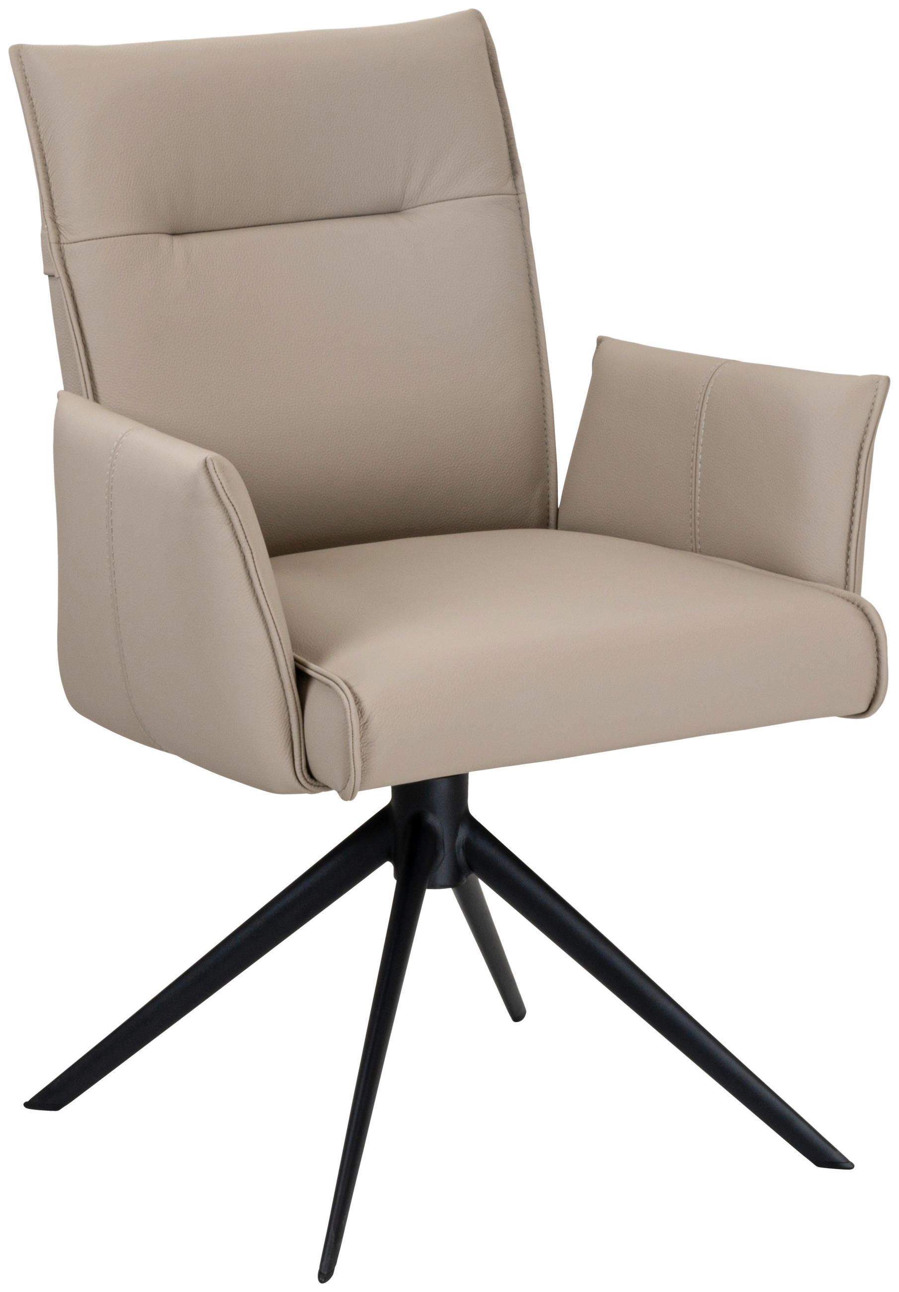 ARMLEHNSTUHL  Sitzfläche 360° drehbar  Echtleder  Beige  - Beige/Schwarz, Design, Leder/Metall (60/88,5/57,5cm) - Valnatura