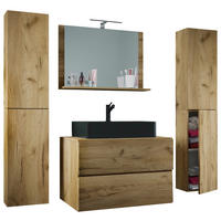 BADEZIMMER 5-teilig  in 146 cm  - Honigeiche/Schwarz, Modern, Glas/Keramik (146cm) - MID.YOU