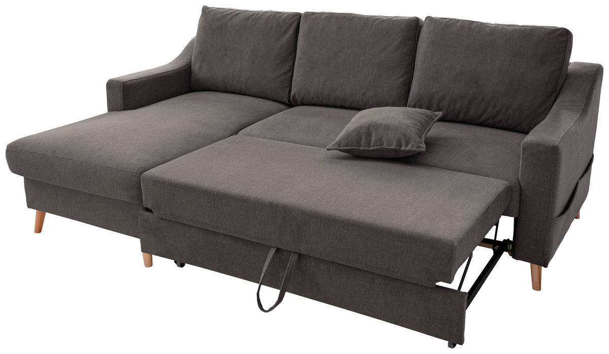 ECKSOFA in Struktur Anthrazit  - Anthrazit/Naturfarben, Konventionell, Holz/Textil (150/228cm) - P & B