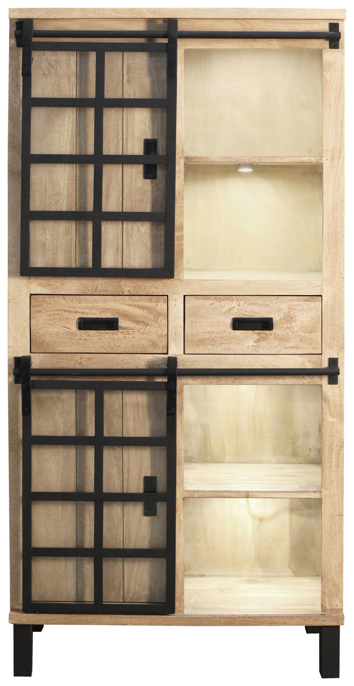 VITRINE  in Hartholz Mangoholz Schwarz, Graubraun  - Graubraun/Schwarz, LIFESTYLE, Glas/Holz (90/180/42cm) - Landscape