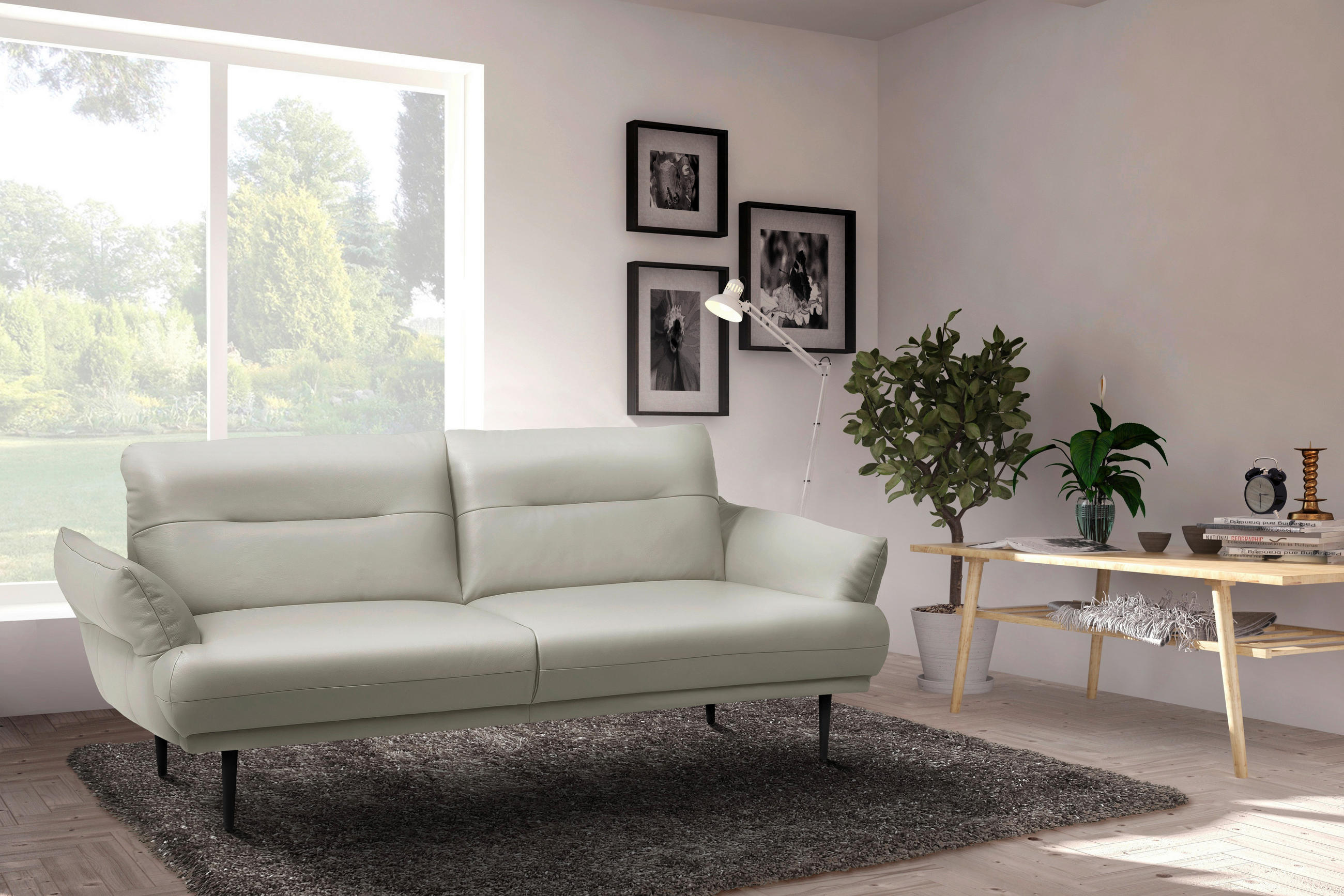 2-SITZER-SOFA Weiß Echtleder  - Schwarz/Weiß, Design, Leder/Holz (183/85/96cm) - Livetastic