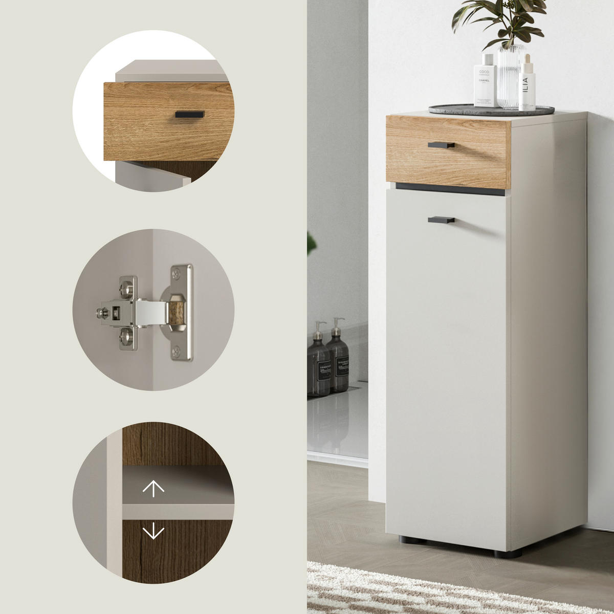 MIDISCHRANK 32/91/30 cm  - Kaschmir/Eichefarben, Trend, Holzwerkstoff/Kunststoff (32/91/30cm) - MID.YOU