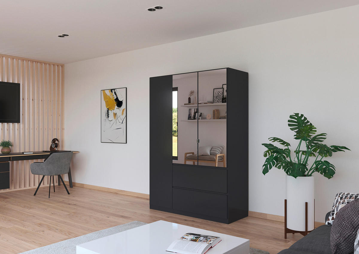 DREHTÜRENSCHRANK in Dunkelgrau  - Dunkelgrau/Grau, Modern, Holzwerkstoff (136/197/54cm) - Rauch Möbel
