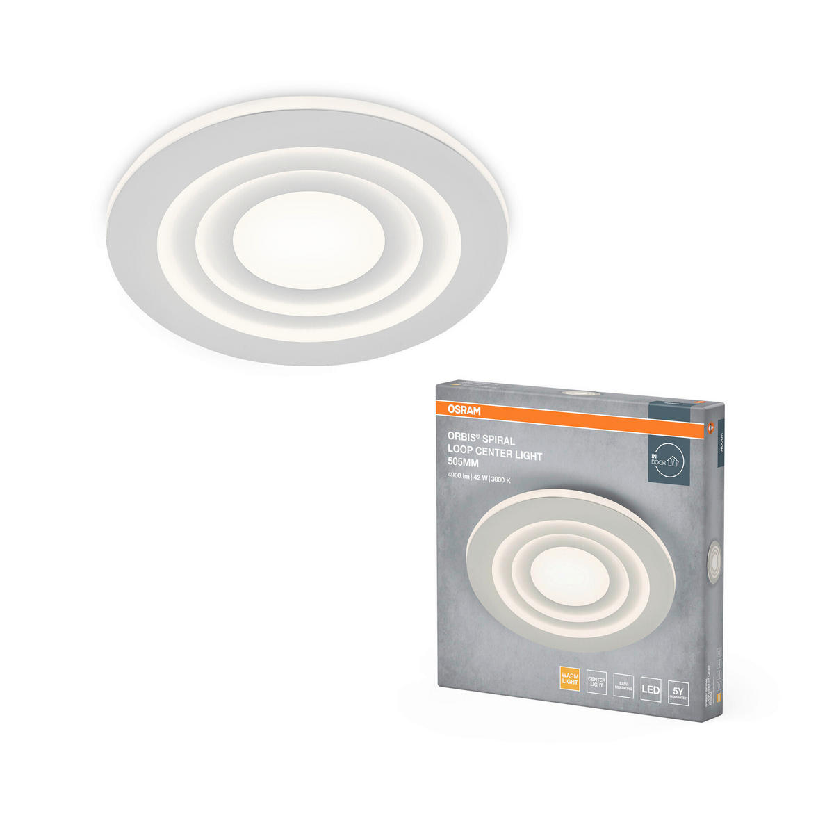 LED-DECKENLEUCHTE Orbis Spiral Loop Round 50,5/6 cm   - Weiß, Design, Kunststoff/Metall (50,5/6cm) - Osram