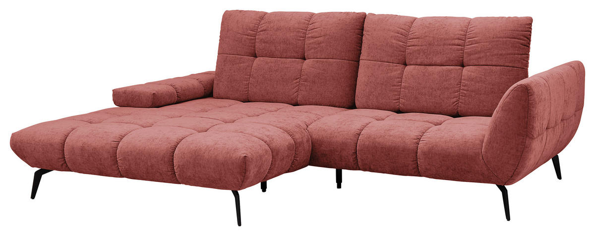 ECKSOFA Weinrot Flachgewebe Rücken echt, Sitztiefenverstellung  - Weinrot/Schwarz, KONVENTIONELL, Textil/Metall (211/273cm) - SetOne by Musterring