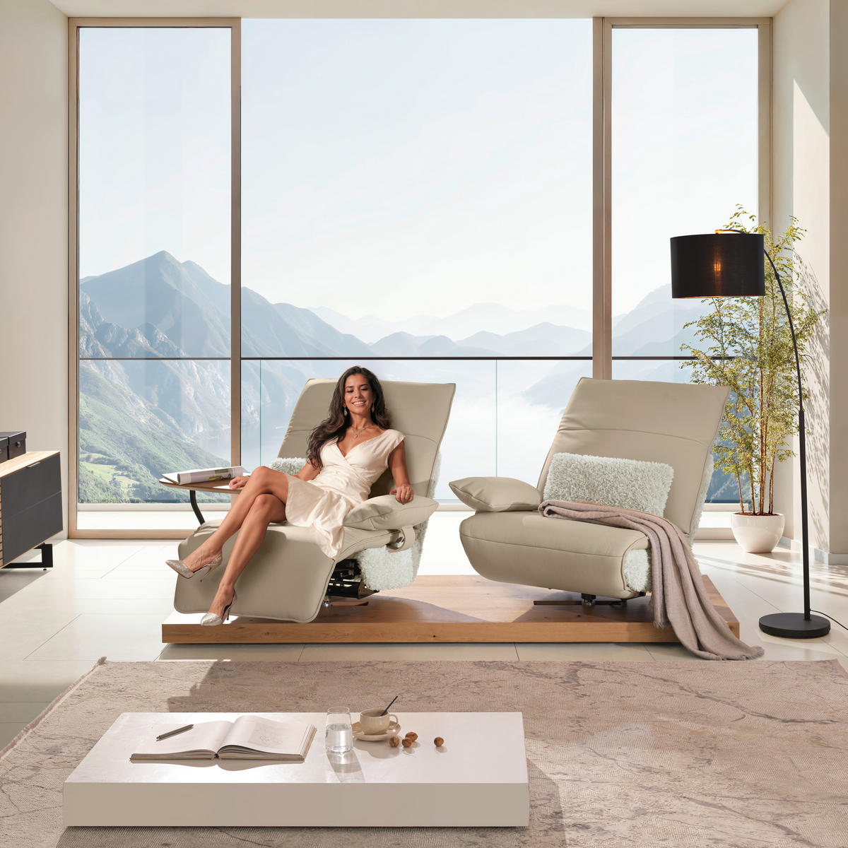 2-SITZER-SOFA  in Hochflor Echtleder Creme, Beige  - Beige/Creme, Design, Leder/Holz (240/65/104cm) - Koinor