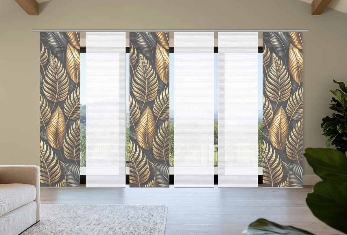 FLÄCHENVORHANG  6 Stück  blickdicht  60/245 cm   - Anthrazit/Goldfarben, Natur, Textil (60/245cm)