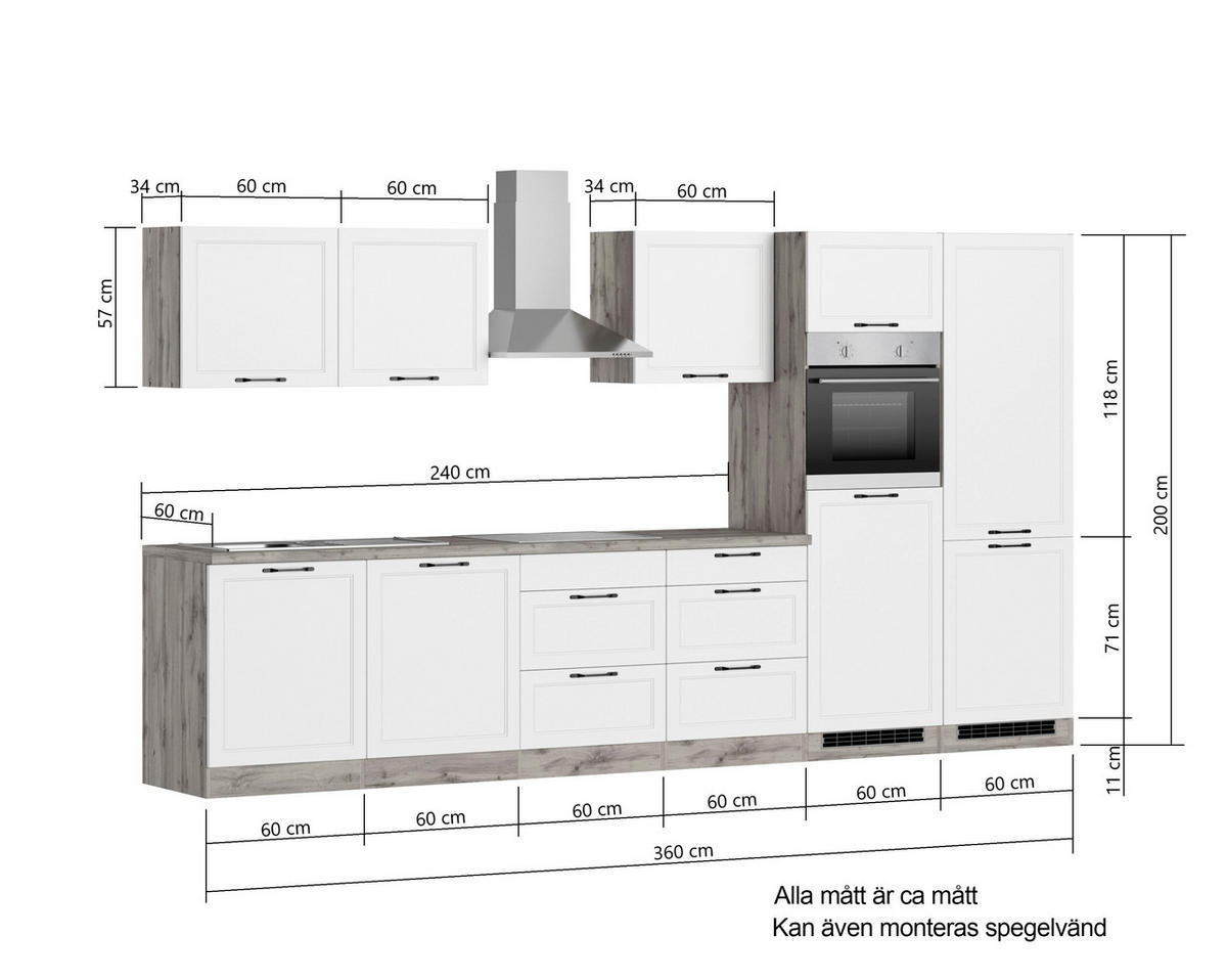 MODULKÖK 360 cm   i grå, ek Wotan  - ek Wotan/svart, Lifestyle, metall/trämaterial (360cm) - Held