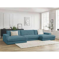 WOHNLANDSCHAFT LEONARD Hellblau Cord  - Schwarz/Hellblau, MODERN, Kunststoff/Textil (159/404/159cm)