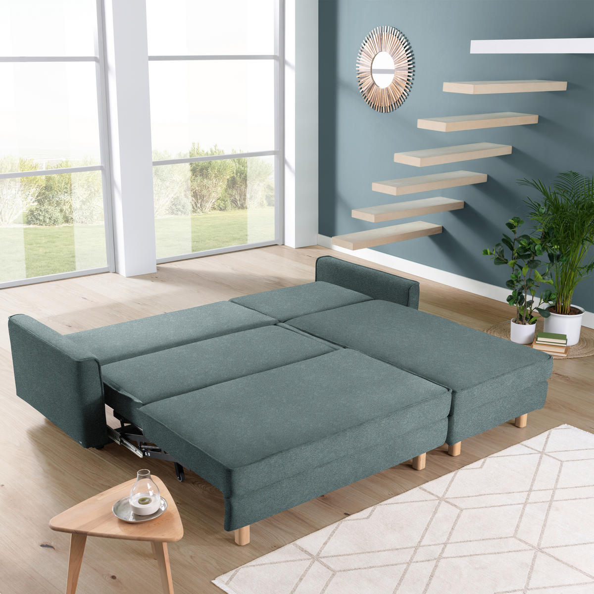 ECKSOFA in Chenille Petrol  237/170 cm  - Eichefarben/Petrol, KONVENTIONELL, Holz/Textil (237/170cm) - Sedda