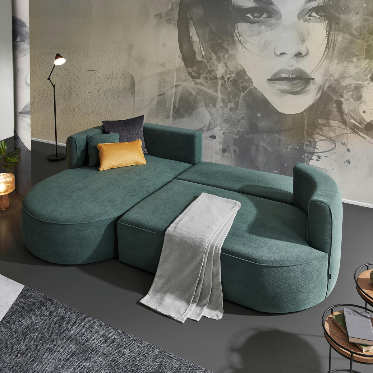 ECKSOFA in Webstoff Grün  - Schwarz/Grün, Design, Kunststoff/Textil (183/284cm) - Welnova