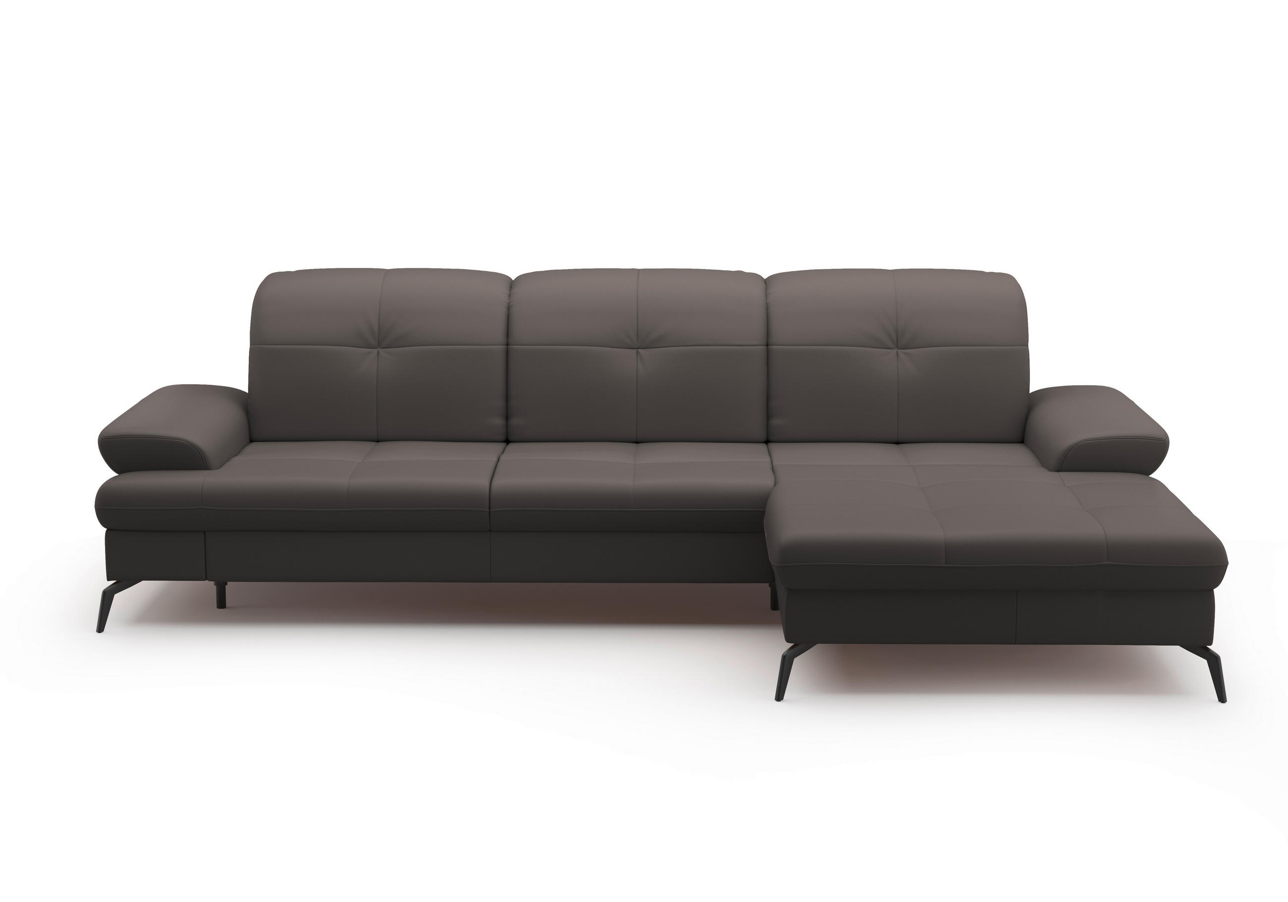 Thumbnail - Sit & More Ecksofa, Mokka, Leder, Echtleder, Nappaleder, 4,5-Sitzer, Ottomane rechts, L-Form, 279x185 cm, Goldenes M, Ma...