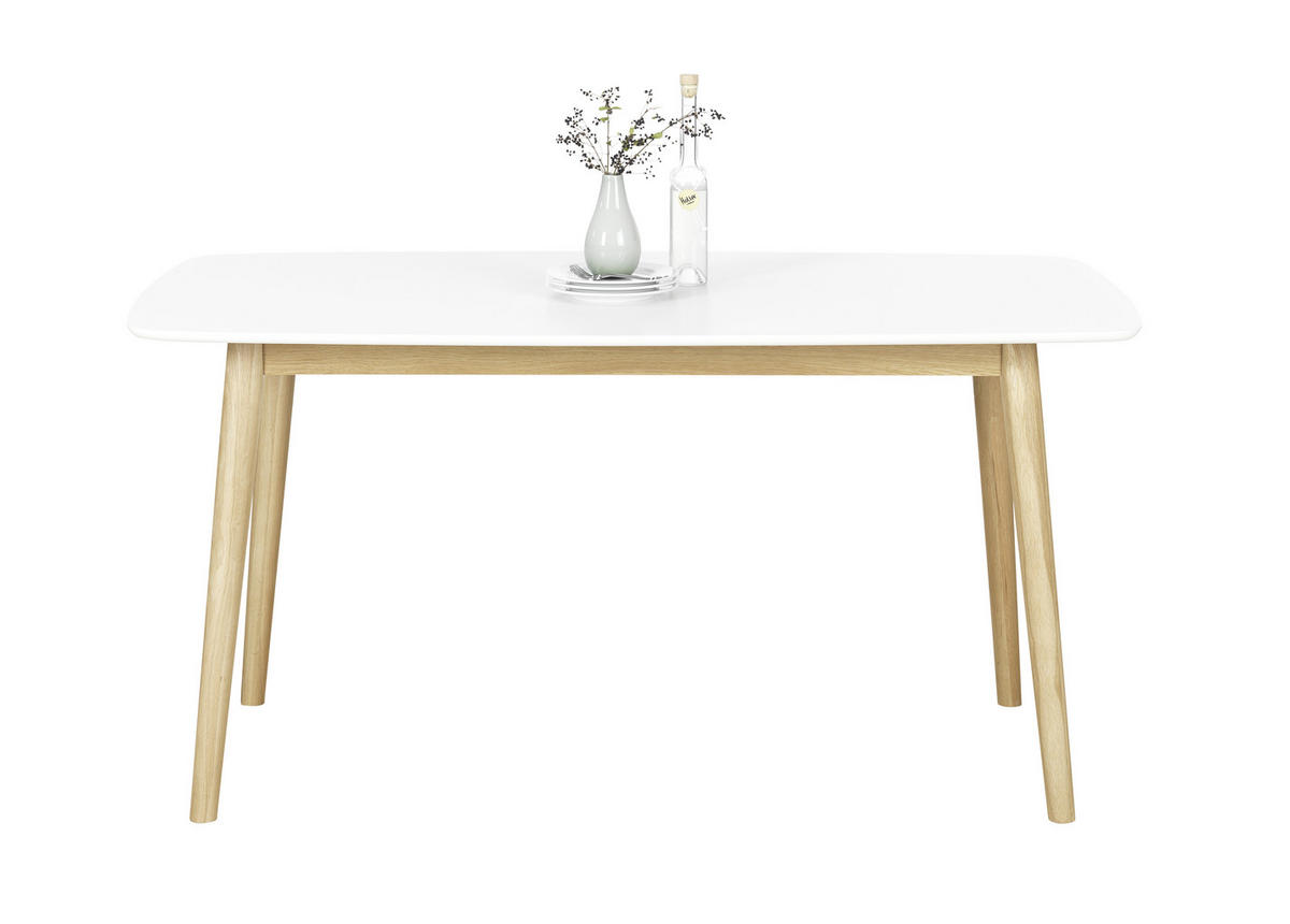 JEDILNA MIZA, masivno hrast bela, barve hrasta  - barve hrasta/bela, Design, leseni material/les (150/80/75,5cm) - Livetastic