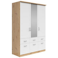 KLEIDERSCHRANK in Weiss, Sonoma Eiche  - Weiss/Silberfarben, Konventionell, Glas/Holzwerkstoff (136/199/58cm) - Boxxx