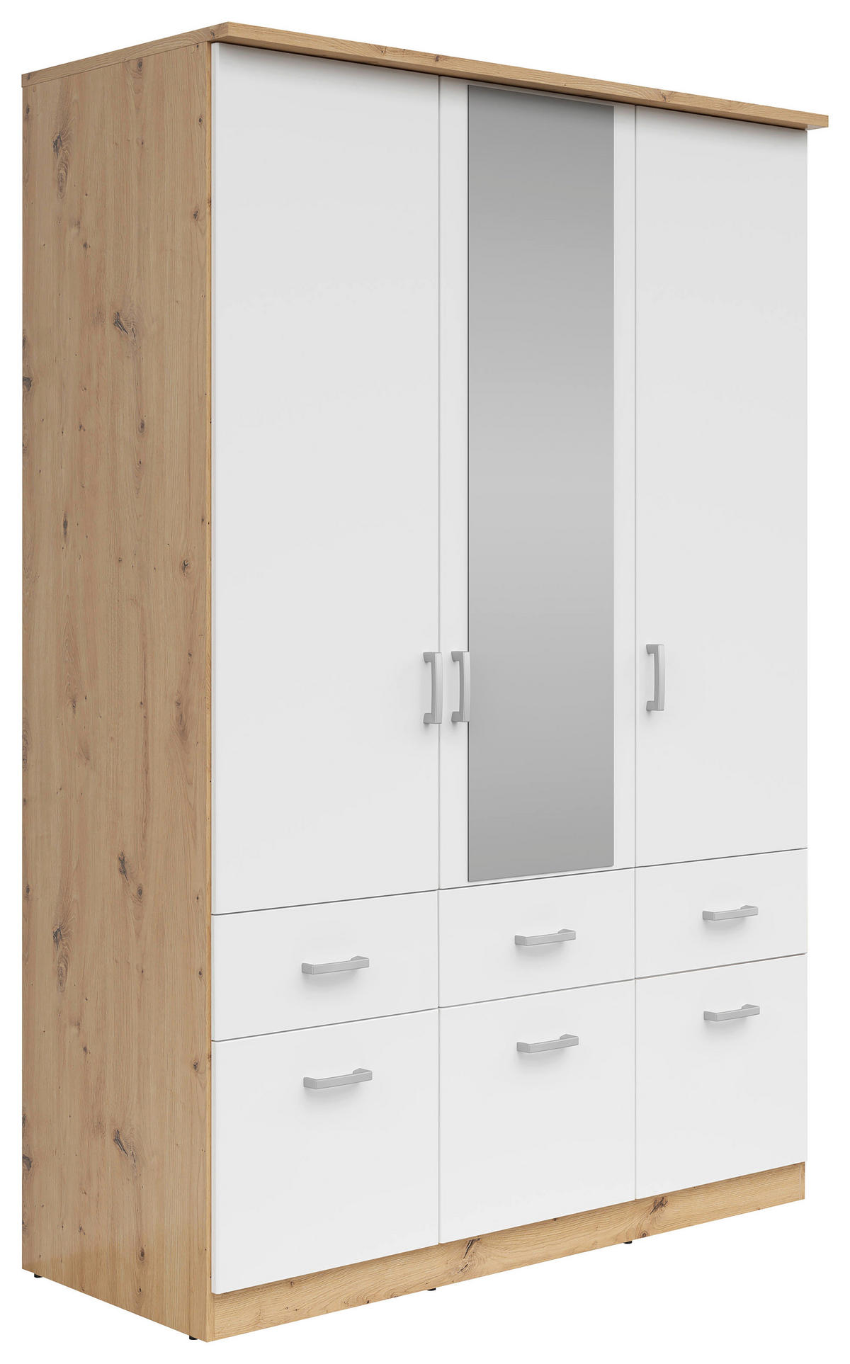KLEIDERSCHRANK in Weiss, Sonoma Eiche  - Weiss/Silberfarben, Konventionell, Glas/Holzwerkstoff (136/199/58cm) - Boxxx