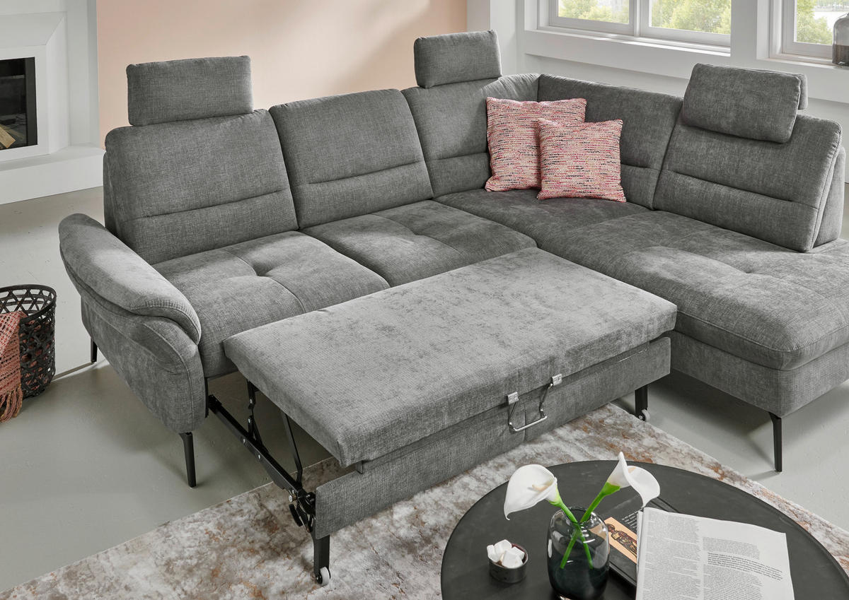 ECKSOFA in Webstoff Hellbraun  - Hellbraun/Schwarz, Design, Textil/Metall (206/256cm) - Beldomo System