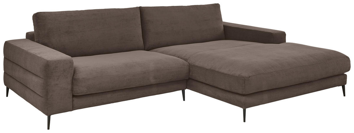 ECKSOFA in Feincord Braun  - Schwarz/Braun, Design, Textil/Metall (293/207cm) - Dieter Knoll