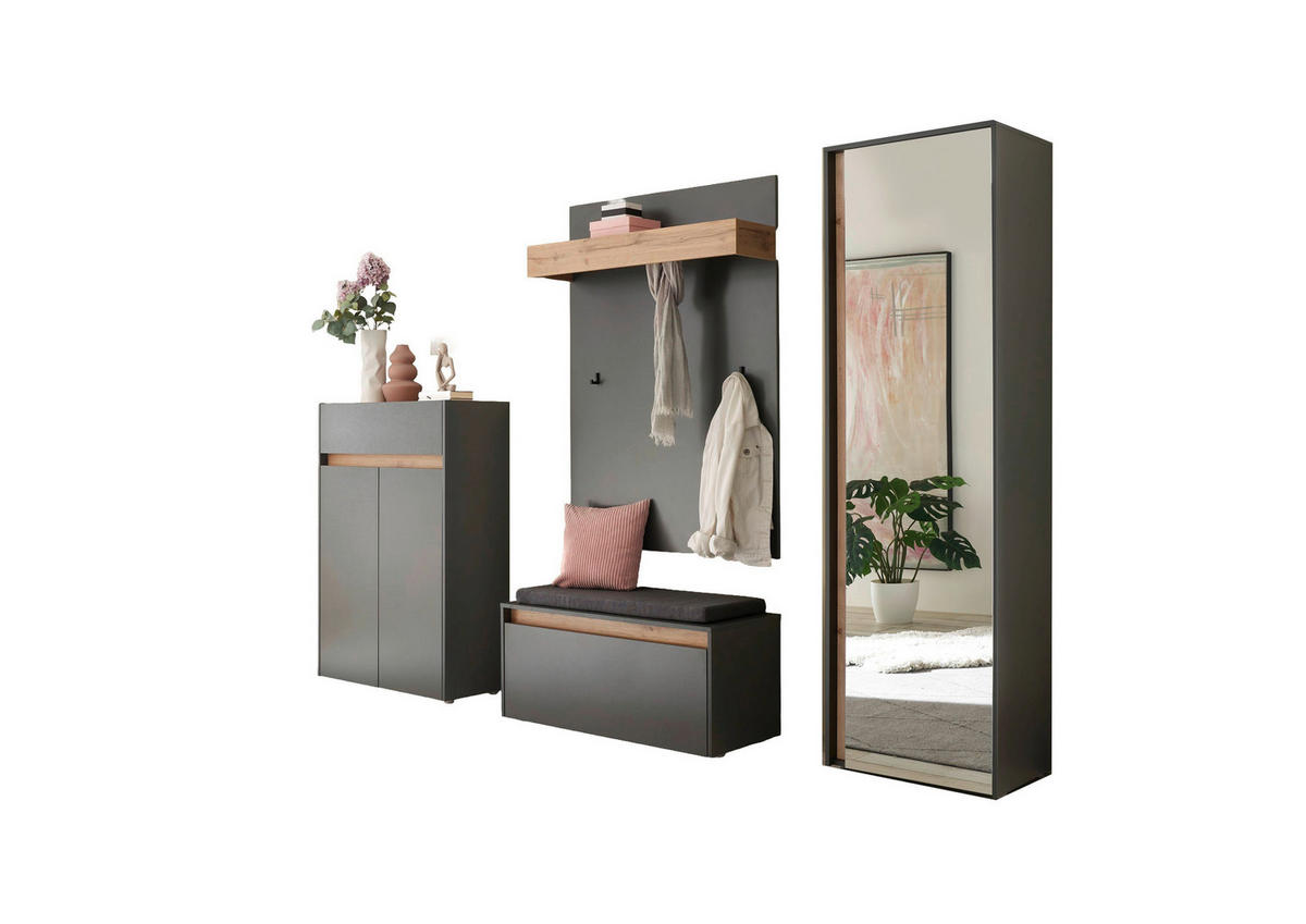 GARDEROBE 5-teilig  in 255/200/40 cm  - Anthrazit/Eiche Wotan, Design, Glas/Holzwerkstoff (255/200/40cm) - Modante