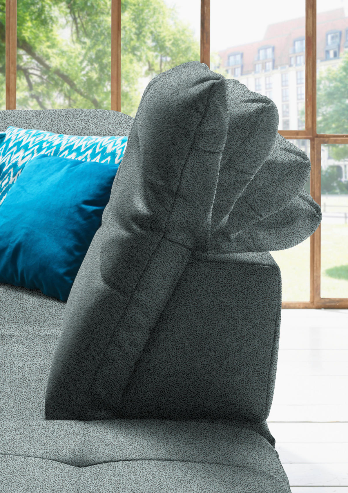 WOHNLANDSCHAFT Mikrofaser Blaugrau  - Chromfarben/Blaugrau, Design, Textil (195/371/260cm) - Beldomo Style