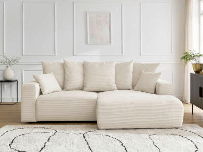 ECKSOFA Ottomane rechts  ATILLA Beige Cord  - Beige/Schwarz, MODERN, Kunststoff/Textil (244/149cm)