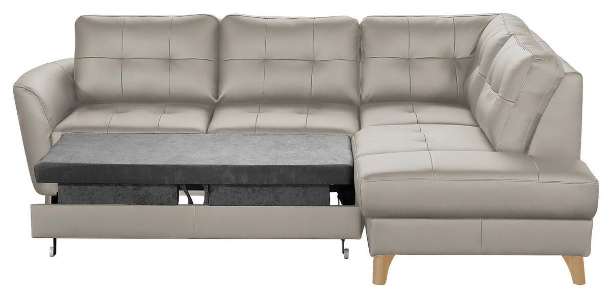 ECKSOFA in Lederlook Echtleder Platinfarben  - Platinfarben/Buchefarben, Design, Leder/Holz (236/190cm) - Livetastic