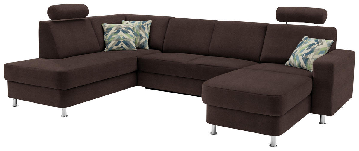 SEDEŽNA GARNITURA, šenilja temno rjava  - barve kroma/temno rjava, Design, umetna masa/tekstil (198/301/165cm) - Xora