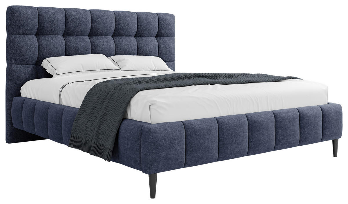 STOPPAD SÄNG 160/200 cm  i blå  - blå/svart, Modern, metall/trämaterial (160/200cm) - MID.YOU