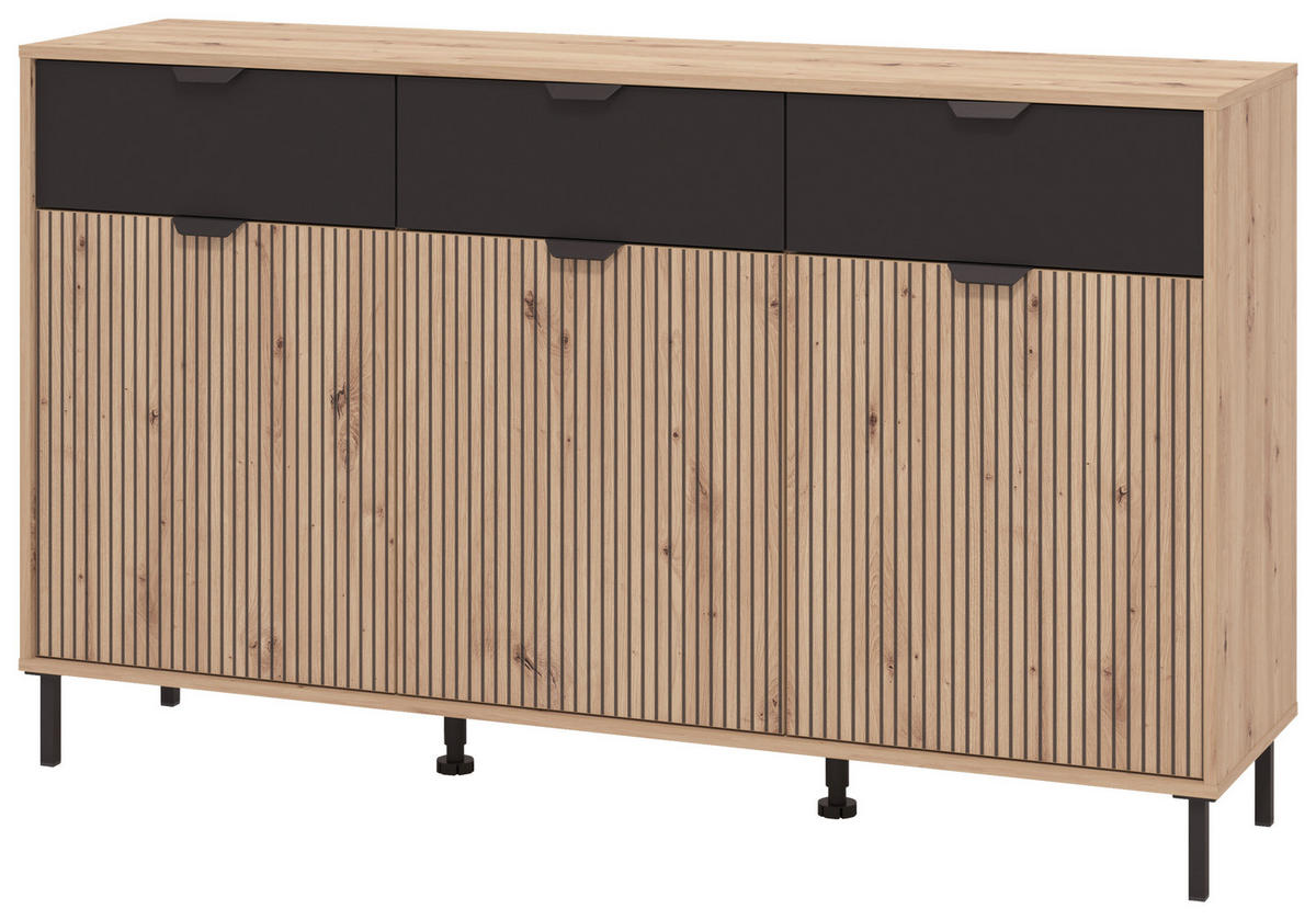 KOMMODE  in 157/92,5/40 cm  - Schwarz/Eiche Artisan, Basics, Holzwerkstoff/Metall (157/92,5/40cm) - Carryhome