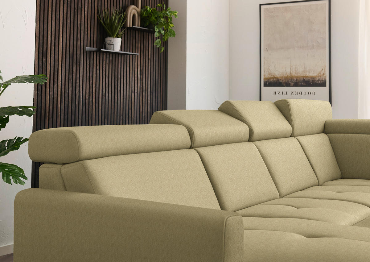 WOHNLANDSCHAFT Flachgewebe Honig  - Schwarz/Honig, Konventionell, Textil/Metall (174/333/215cm) - Beldomo System