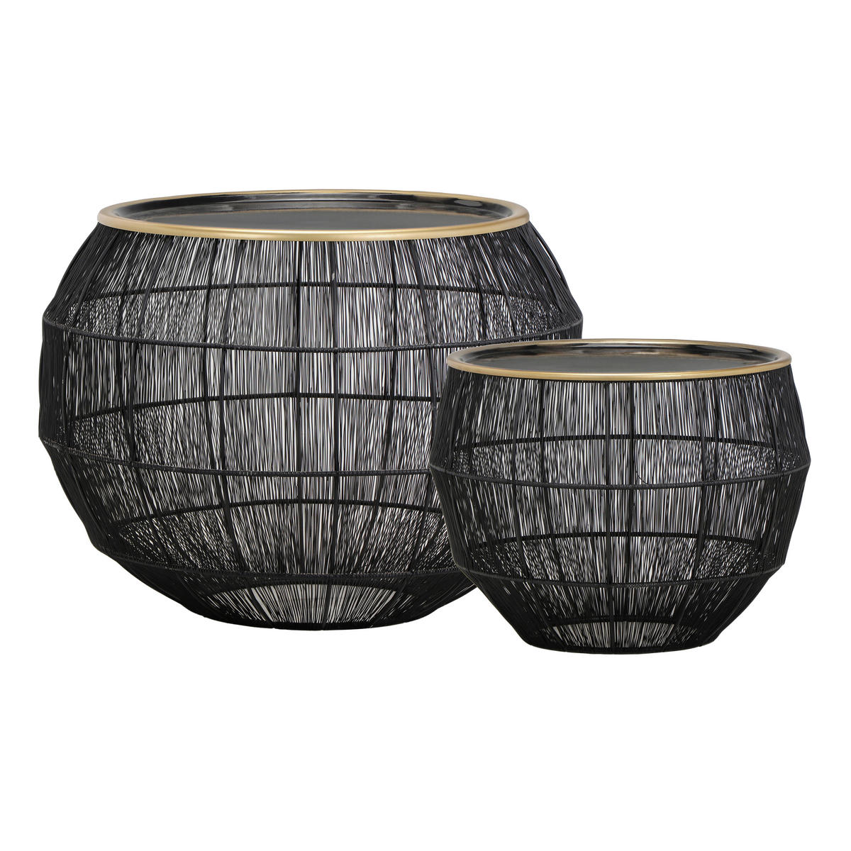 BEISTELLTISCHSET rund Schwarz, Goldfarben  - Goldfarben/Schwarz, MODERN, Metall - Milino