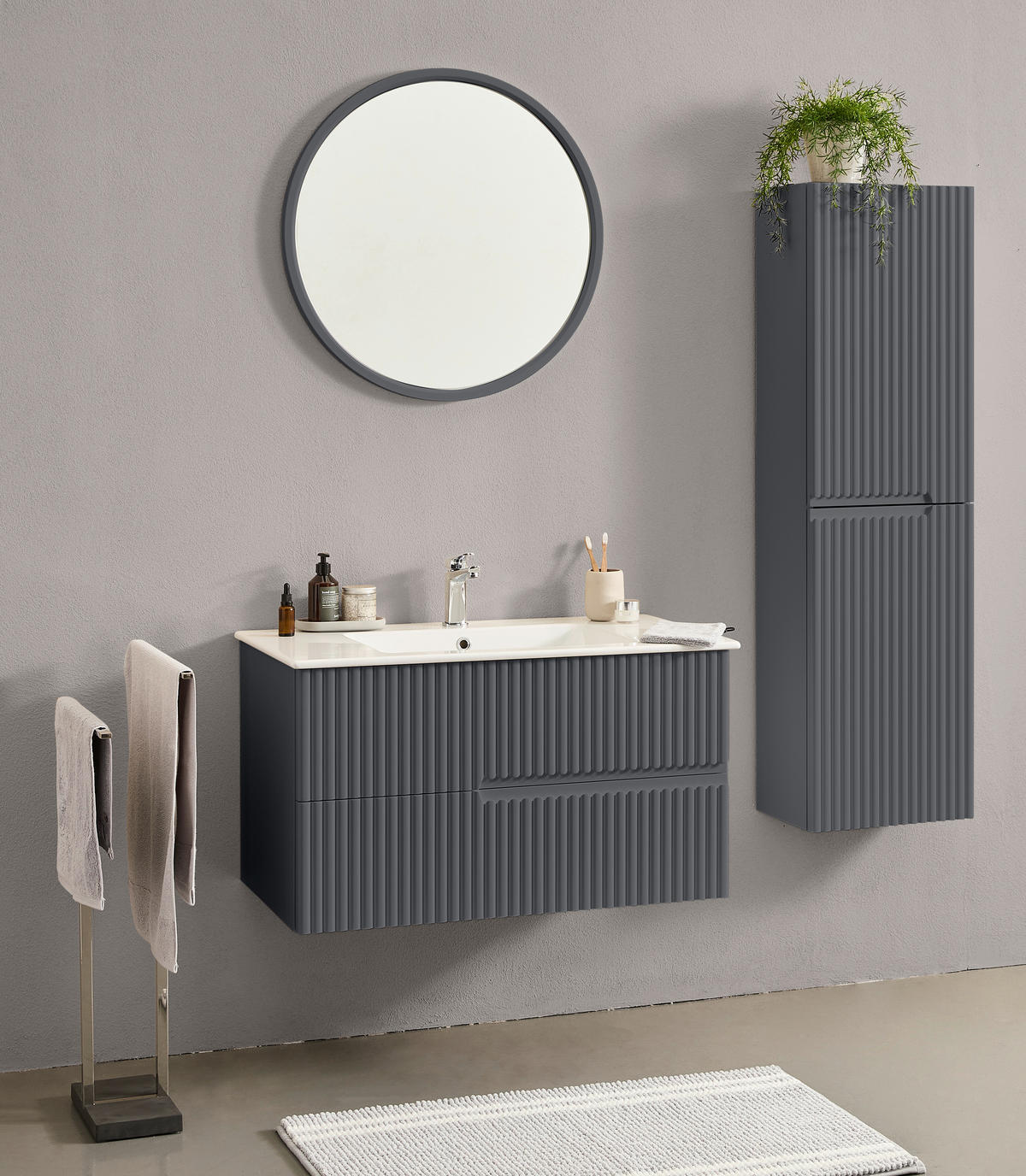 BADEZIMMER 3-teilig  in  - Weiß Hochglanz/Anthrazit, MODERN, Keramik/Holzwerkstoff (91/126/51cm) - MID.YOU