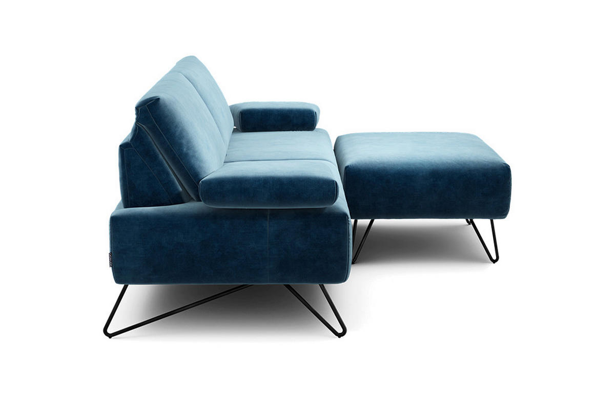 2,5-SITZER Samt Blau  - Blau/Schwarz, Design, Textil/Metall (204-234/85/86-94cm) - SENSOO
