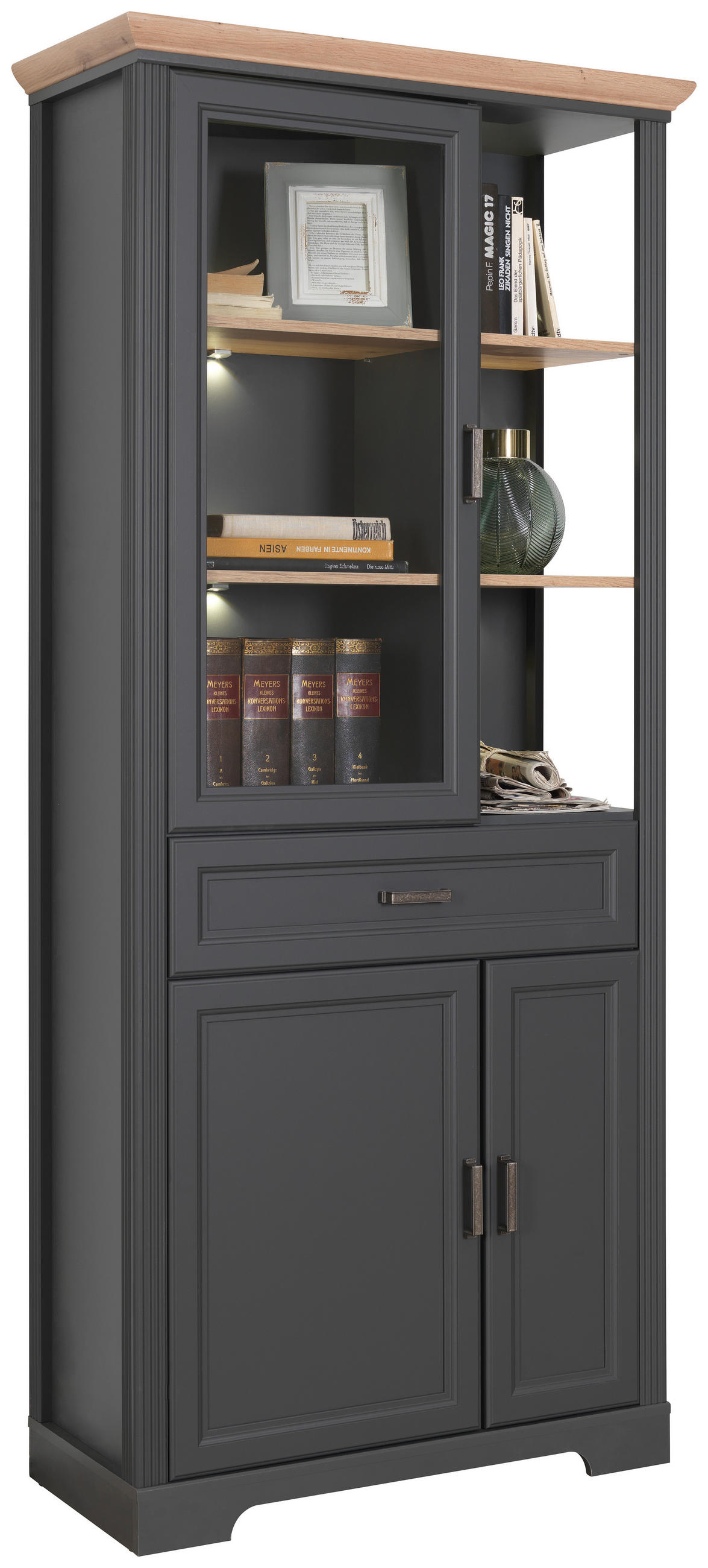 VITRINE in Eiche Artisan  - Graphitfarben/Eiche Artisan, ROMANTIK / LANDHAUS, Glas/Holzwerkstoff (93/204/42cm) - Hom`in