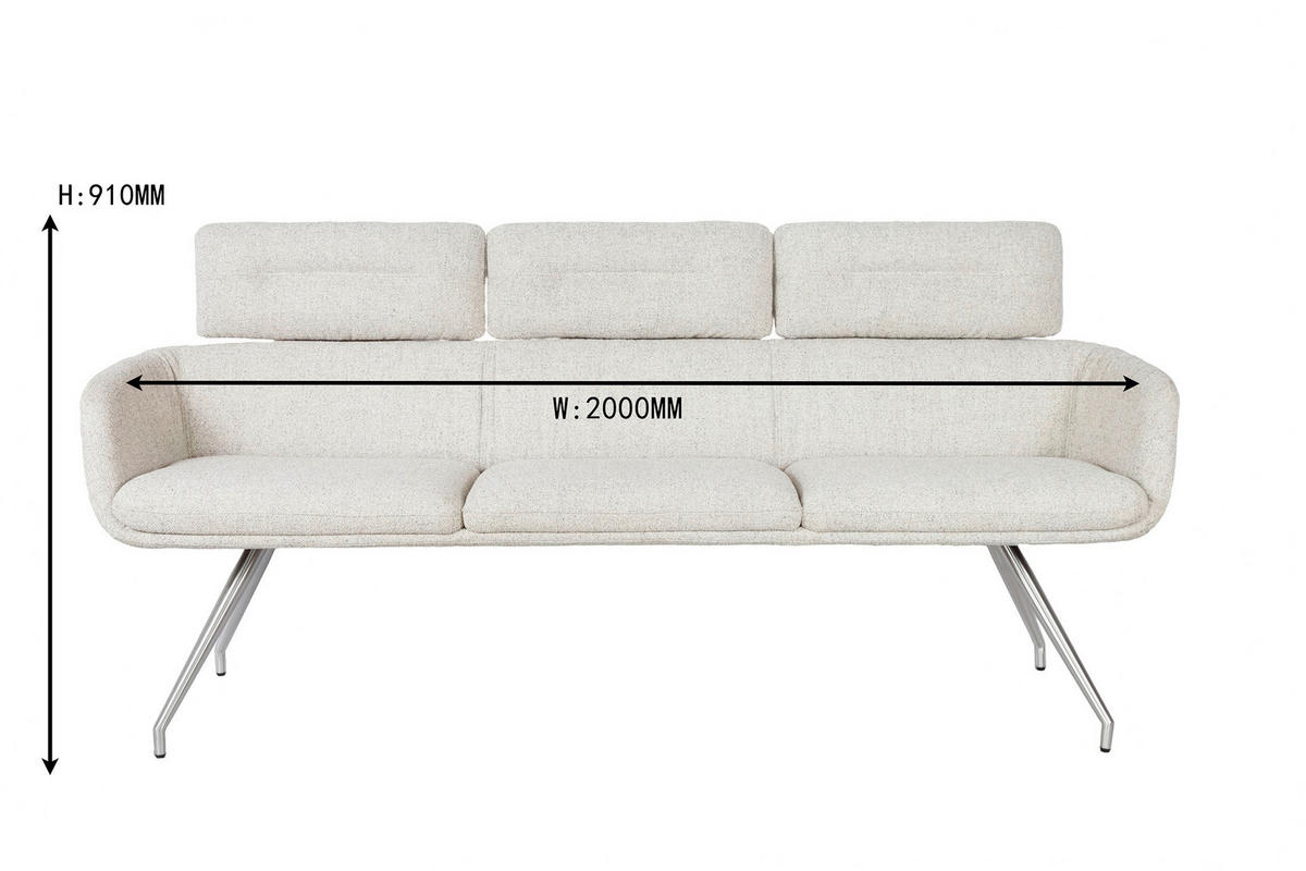 SITZBANK 200/92,5/67 cm Webstoff Edelstahlfarben, Beige  - Edelstahlfarben/Beige, Design, Textil/Metall (200/92,5/67cm) - Dieter Knoll