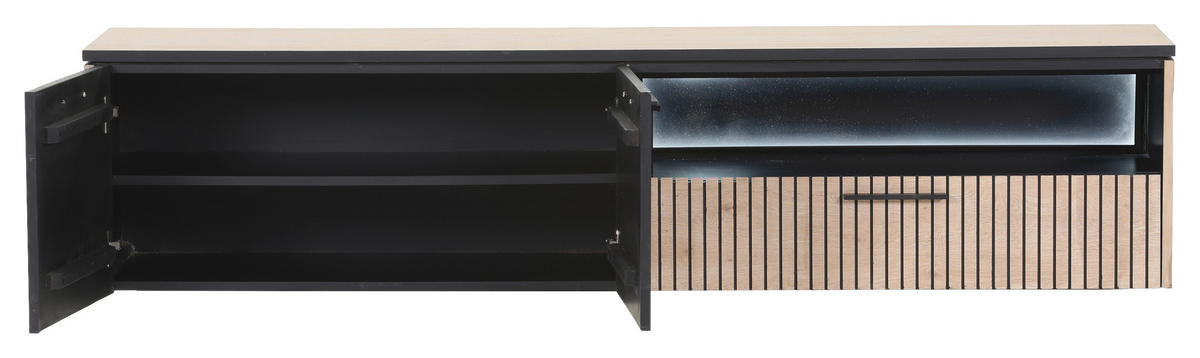 LOWBOARD  in 180/40/43 cm  - Eichefarben/Schwarz, Trend, Holzwerkstoff/Metall (180/40/43cm) - Carryhome