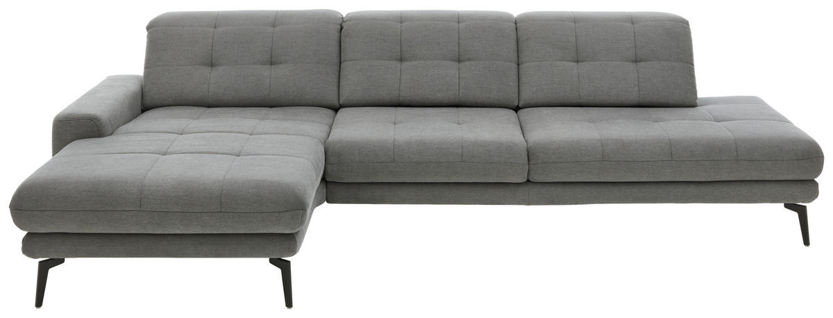 ECKSOFA in Flachgewebe Grau  - Schwarz/Grau, Design, Textil/Metall (190/309cm) - Beldomo Style