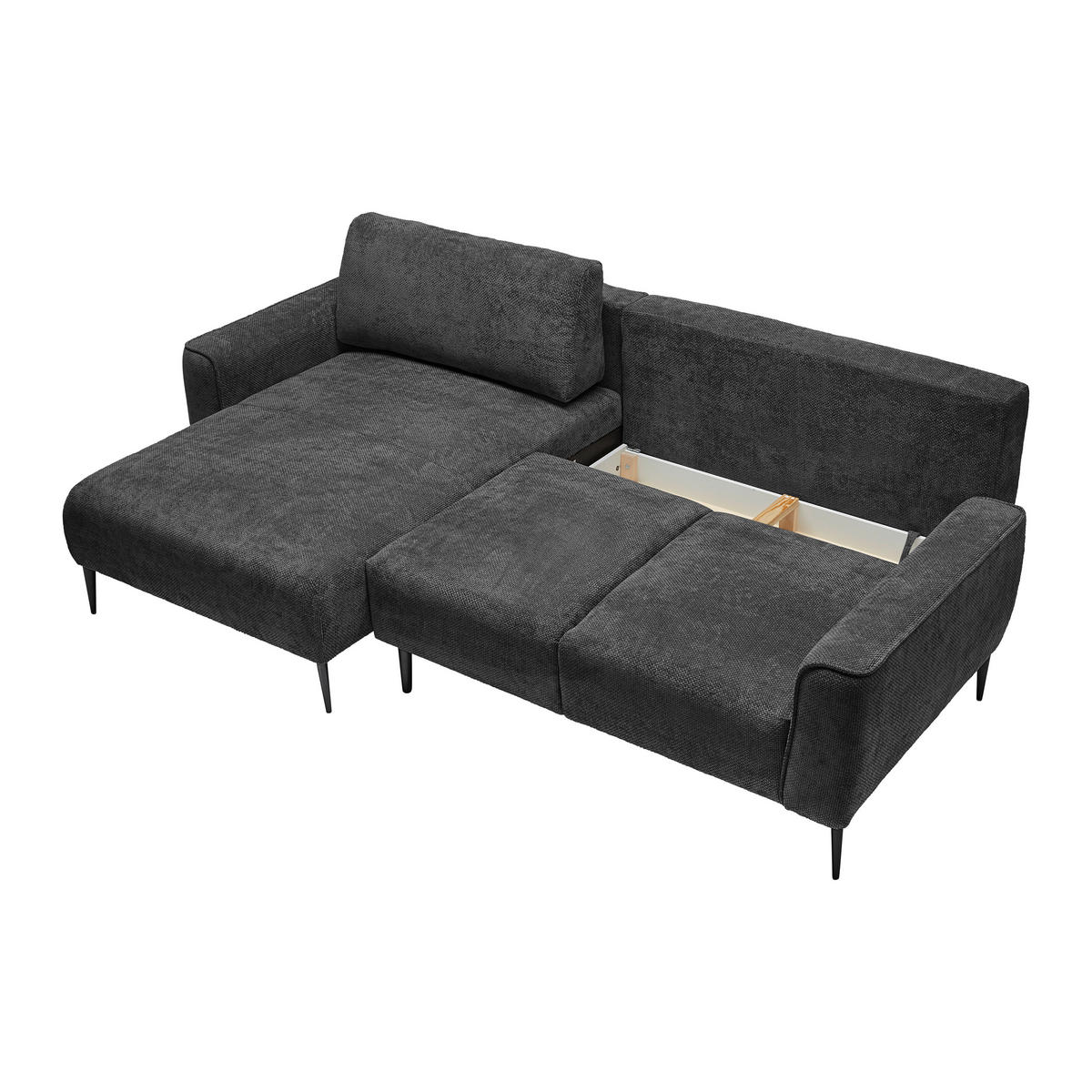 ECKSOFA in Webstoff Schwarz  - Schwarz, Modern, Textil/Metall (164/255cm) - MID.YOU