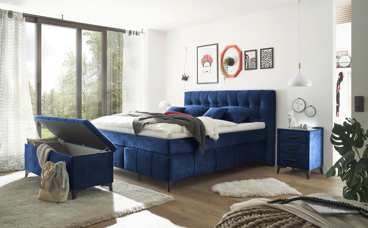 BOXSPRINGBETT 180/200 cm  in Blau  - Blau/Schwarz, KONVENTIONELL, Kunststoff/Textil (180/200cm) - Modante