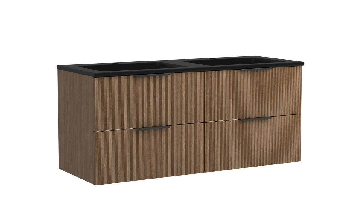 BADEZIMMER 3-teilig  in 120 cm  - Dunkelbraun/Schwarz, Natur, Glas/Holzwerkstoff (120cm) - Held