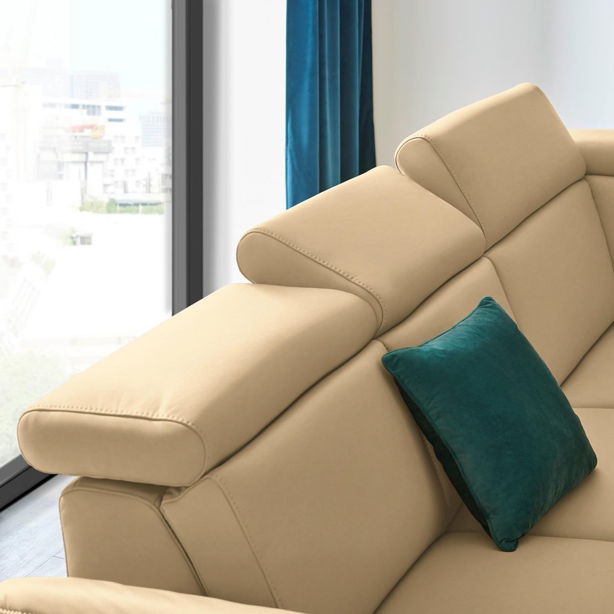 ECKSOFA in Echtleder Beige  285/239 cm  - Beige/Schwarz, Design, Leder/Metall (285/239cm) - Cantus