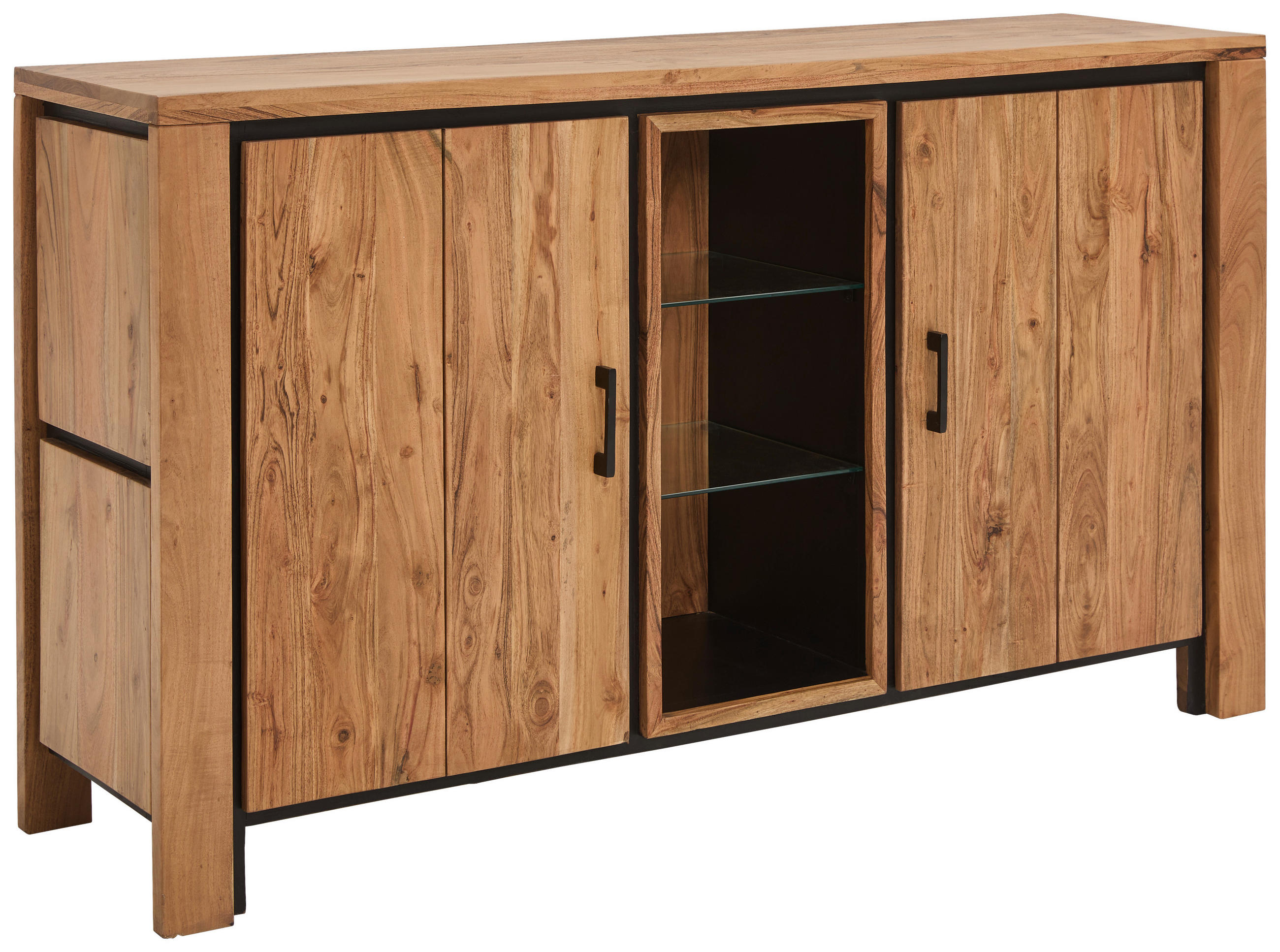 SIDEBOARD  in 150/85/40 cm  - Schwarz/Akaziefarben, Natur, Glas/Holz (150/85/40cm) - Livetastic
