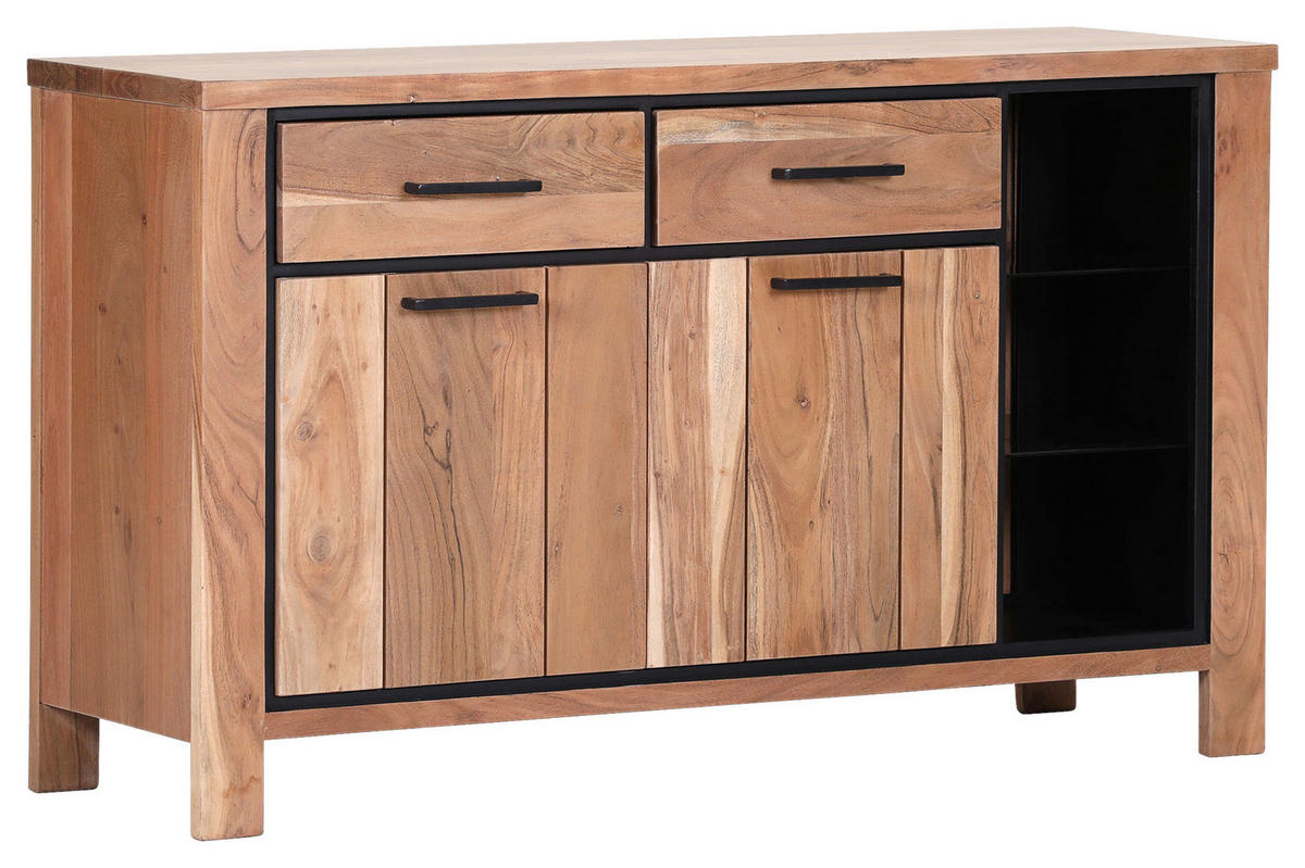 SIDEBOARD 135/80/44 cm  - Schwarz/Akaziefarben, LIFESTYLE, Glas/Holz (135/80/44cm) - Landscape