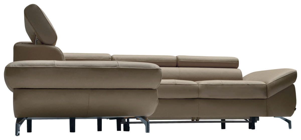 ECKSOFA in Echtleder Haselnussfarben  - Chromfarben/Haselnussfarben, Design, Leder/Metall (220/270cm) - Novel