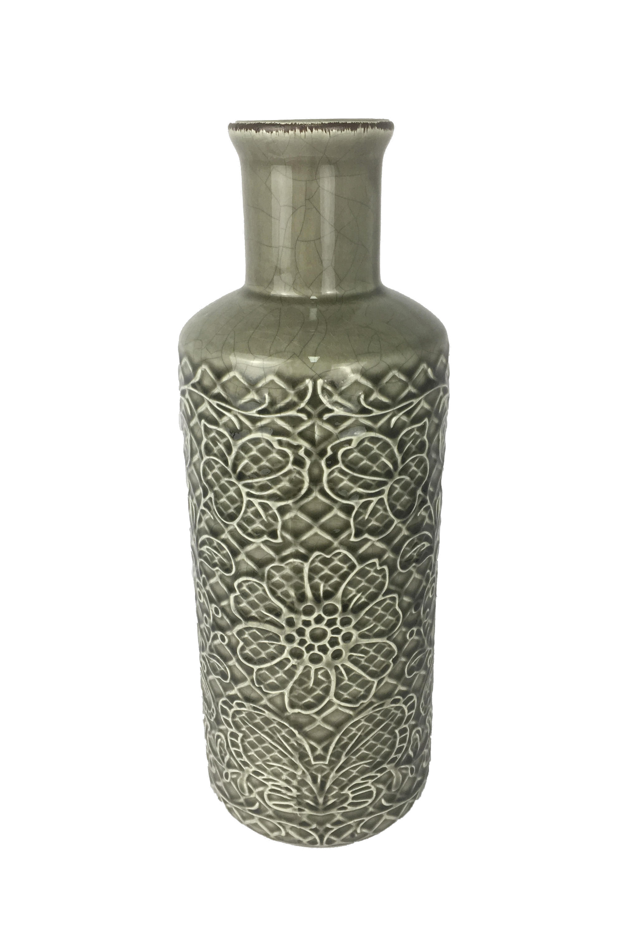 VÁZA, keramika, 32,5 cm - šedá