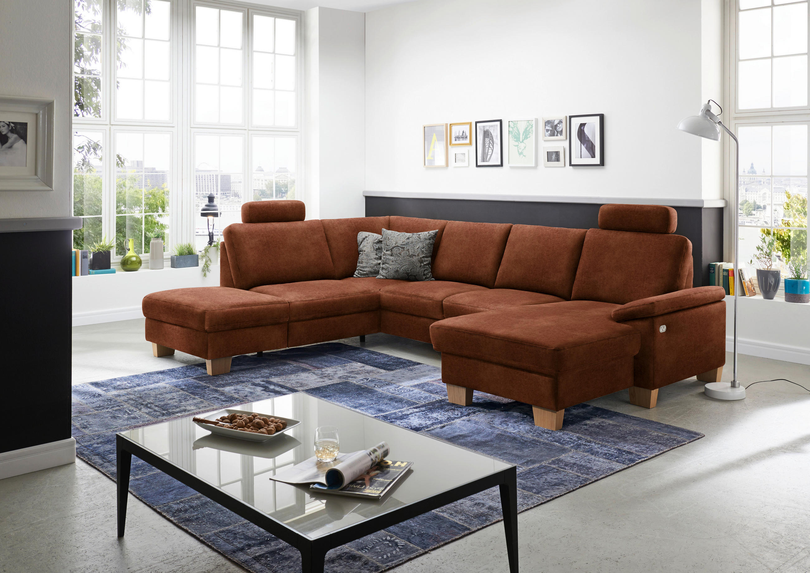 WOHNLANDSCHAFT in Velours Kupferfarben  - Eichefarben/Kupferfarben, Konventionell, Holz/Textil (235/316/167cm) - Beldomo System