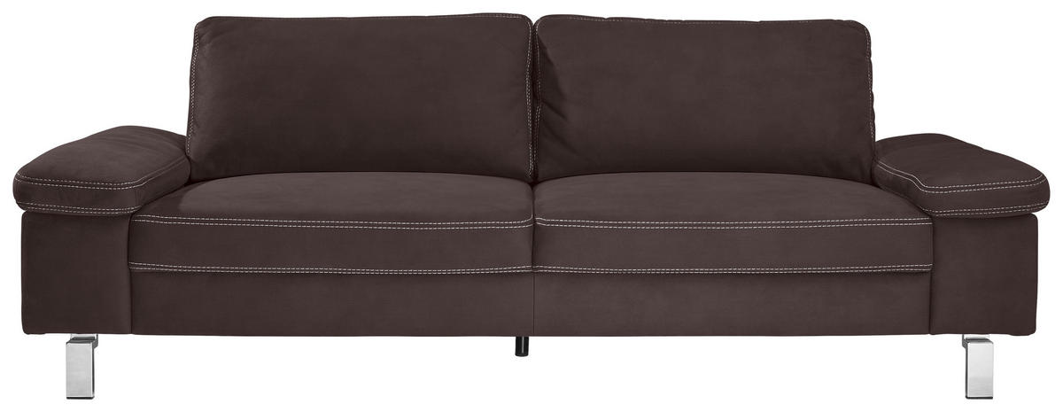 3-SITZER-SOFA in Mikrofaser Dunkelbraun  - Chromfarben/Dunkelbraun, Design, Textil/Metall (234/86/97cm) - Hom`in