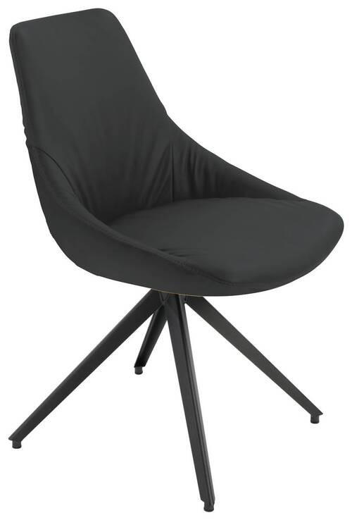 STUHL Echtleder Schwarz, Anthrazit  - Anthrazit/Schwarz, Design, Leder/Metall (55/87/62cm) - Bert Plantagie
