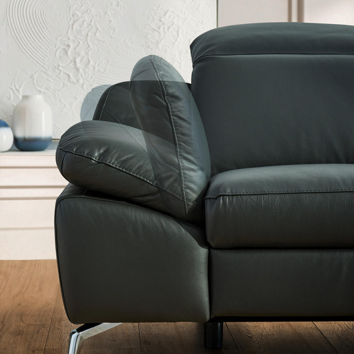 2-SITZER-SOFA Anthrazit Echtleder  - Anthrazit, Design, Leder/Metall (194/83-99/110cm) - Celina Home